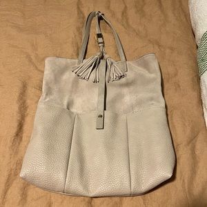 Moda Luxe Beige Suede-Pleather Tote Bag